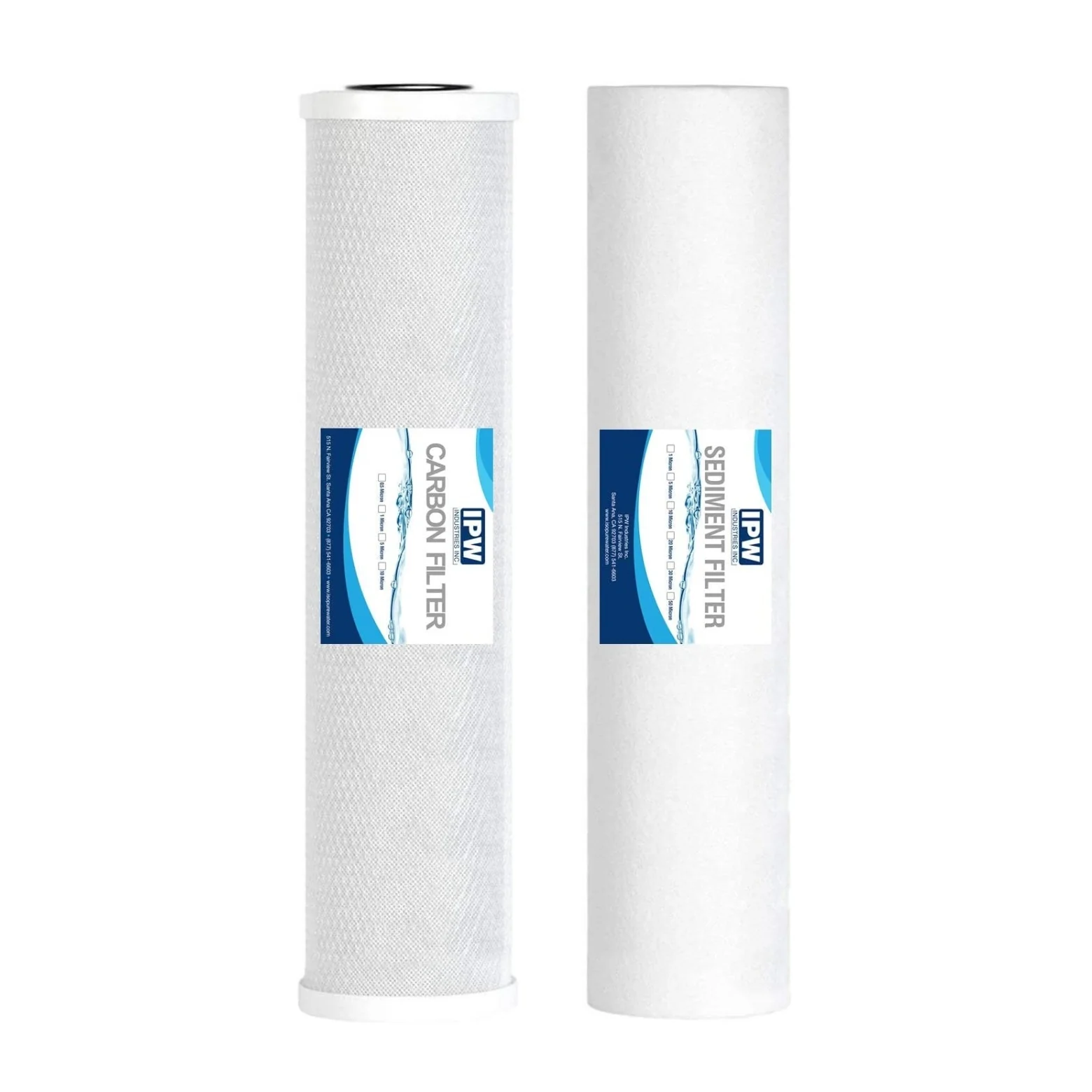 IPW Industries Inc 20" x 4.5" Big Blue CTO Carbon Block & Sediment Replacement Filter Cartridges Combo Set | Whole House Filters 5 Micron