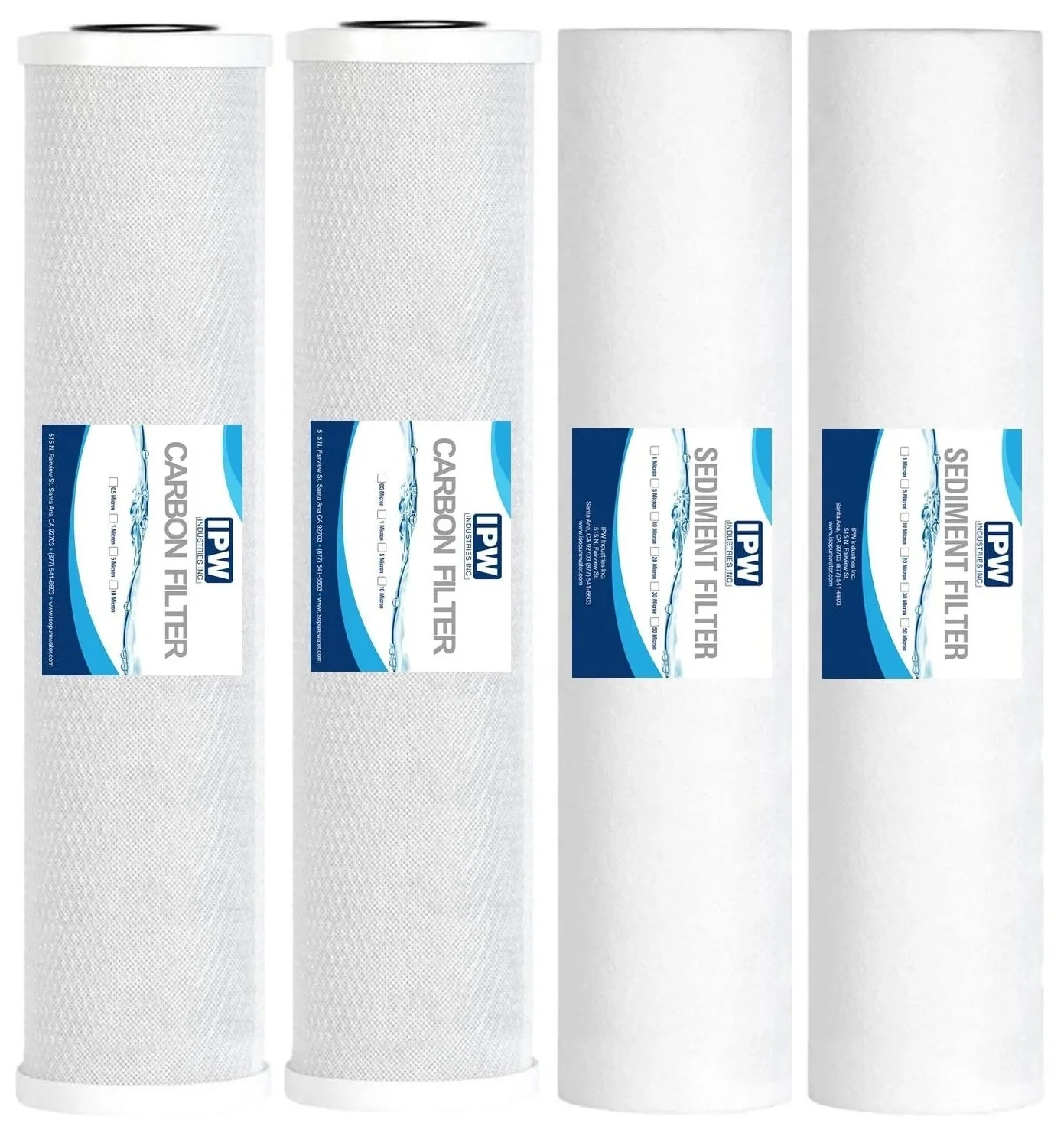IPW Industries Inc 20" x 4.5" Big Blue CTO Carbon Block & Sediment Replacement Filter Cartridges Combo Set | Whole House Filters 5 Micron - Image 2