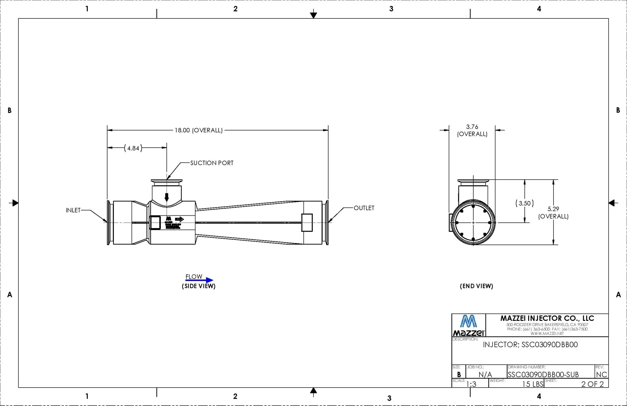 Mazzei - 3090 Series - 3.0" Male NPT Inlet/Outlet Connections (Dual 1.5" Male NPT Threaded Suction Ports) - Image 14