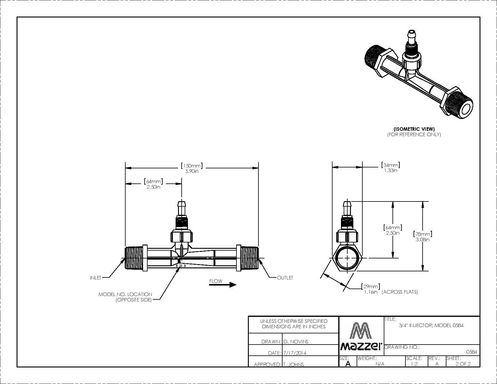 Mazzei - ISO 584 Series - 20mm Male BSPT Inlet/Outlet Connections (0.25" Barbed Suction Port Cap) - Image 3