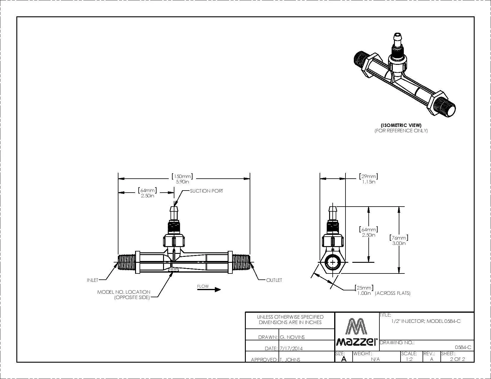Mazzei - ISO 584 Series - 20mm Male BSPT Inlet/Outlet Connections (0.25" Barbed Suction Port Cap) - Image 5