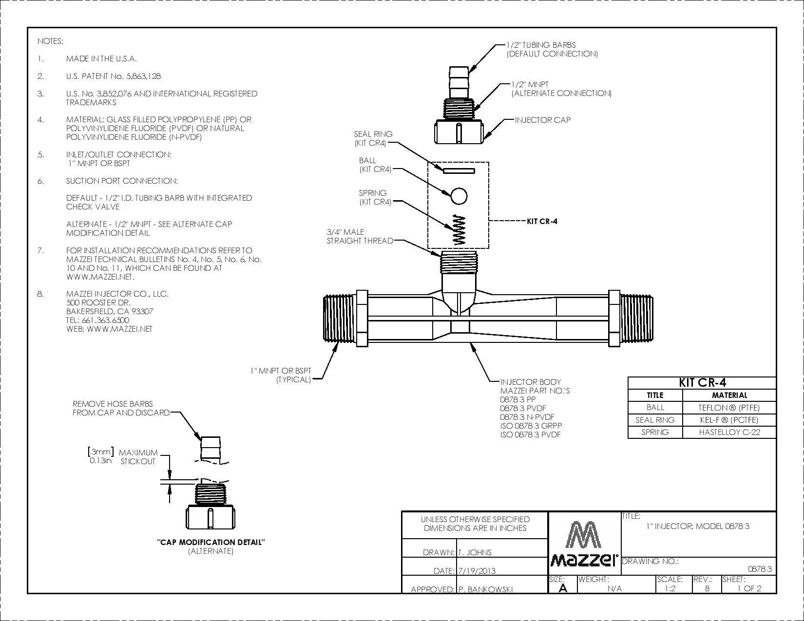 Mazzei - ISO 885X-03-GRPP - 1" Male BSPT Inlet/Outlet Connections (15mm MBSPT Suction Port) - Image 6