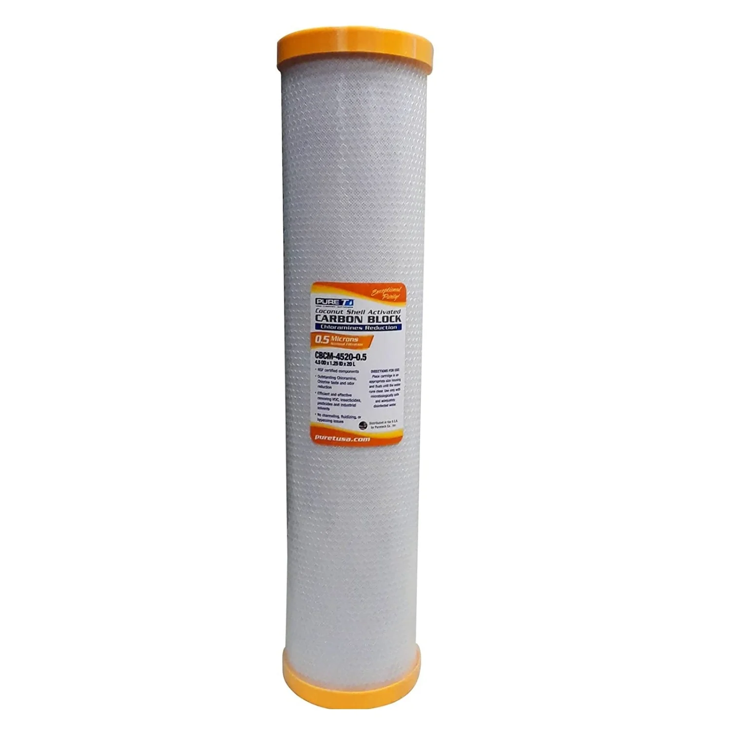 PureT - CBCM Series -  20" x 4.5" Chloramine Reduction Water Filter - NSF Certified - Carbon Block Chloramine Reduction Filter 0.5 Micron