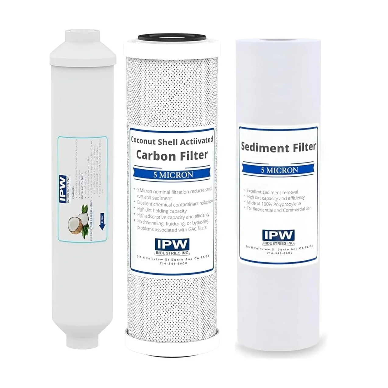 IPW Industries Inc -Replacement Filter Kit for 10"x 2.5 RO Systems – Carbon Block, Sediment, and Inline GAC Filters